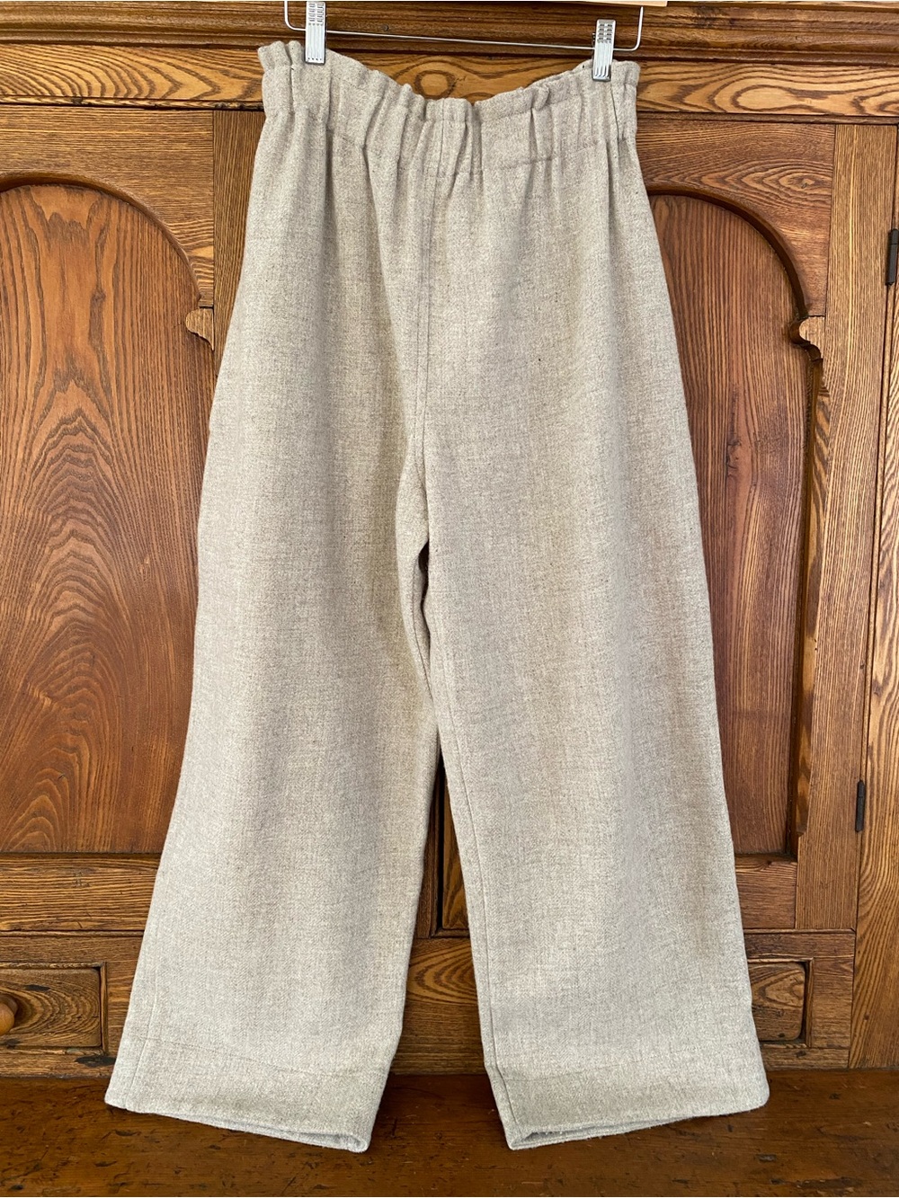 Lauren winter wool pants OS M L wide leg beige tan sand pockets elastic waist